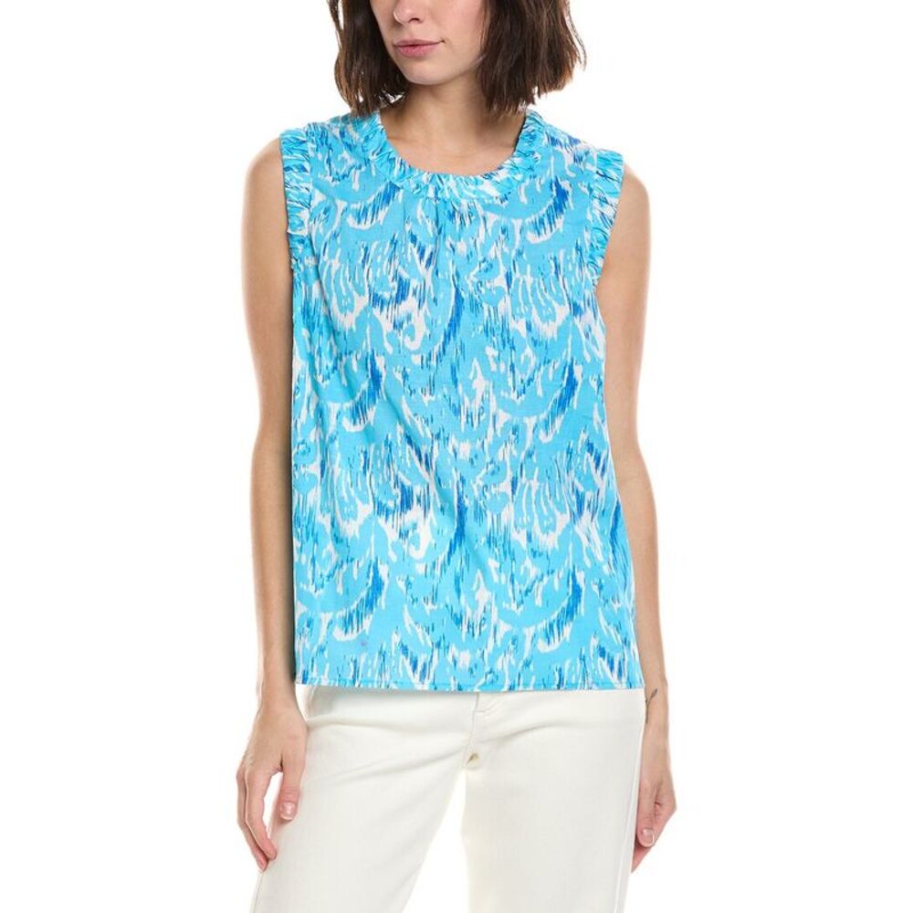 Stella Parker Womens  Willa Linen-Blend Top, Blue
